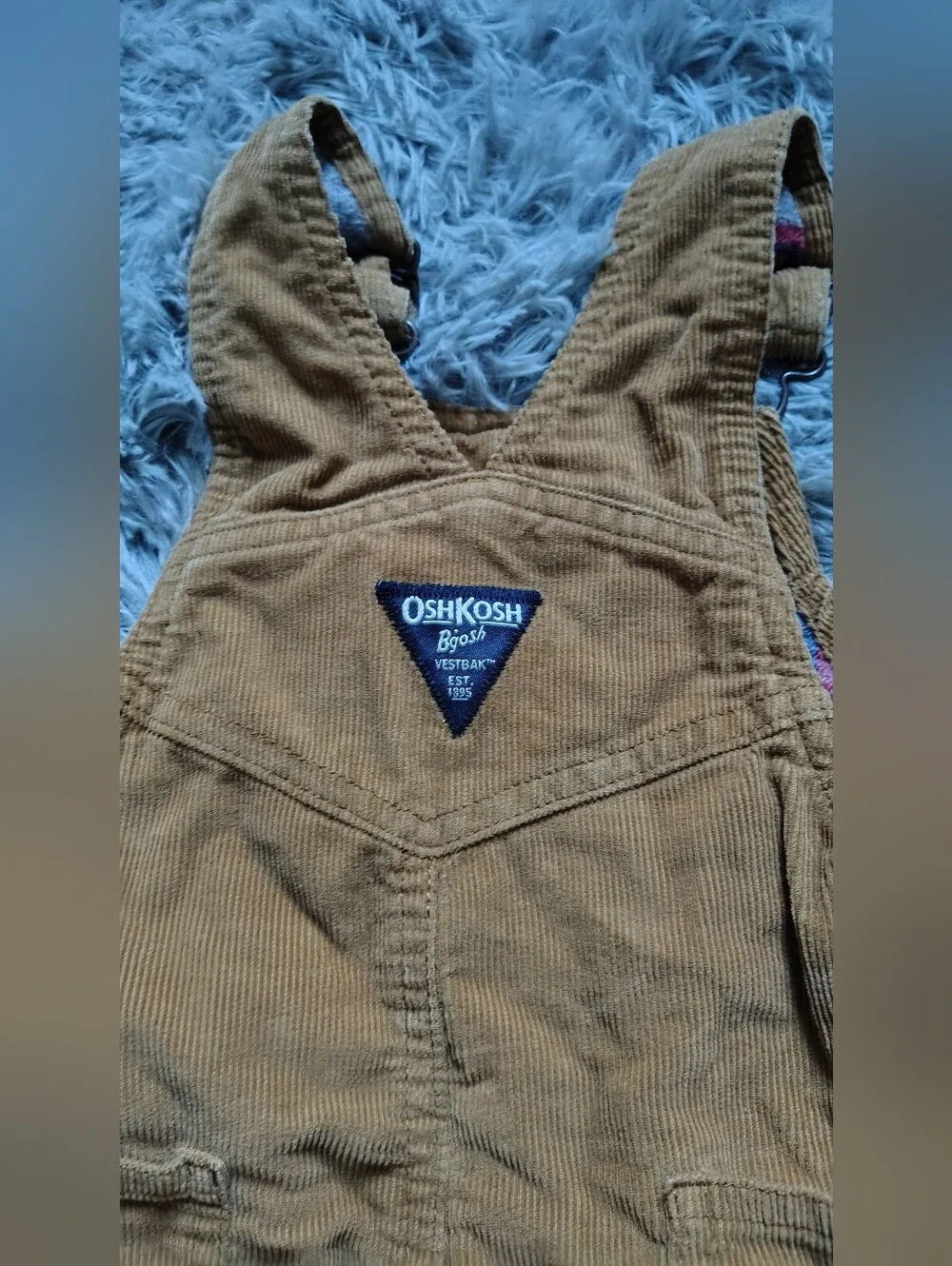 OshKosh B'gosh Tan Corduroy Flannel Lined Carpenter Overalls Infant 9-12 Months